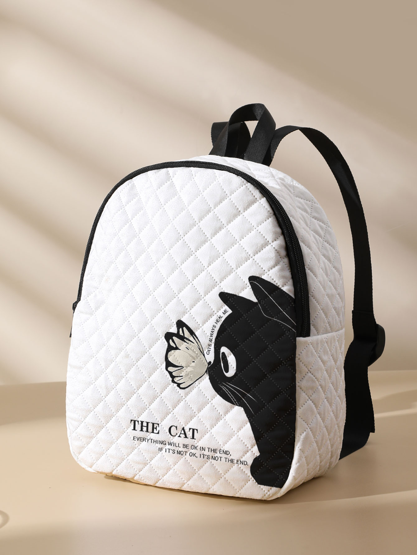 Mini Backpack Purse - กระเป๋าเป้สะพายหลังแบบควิลท์พิมพ์ลายผีเสื้อแมวดำ เหมาะสำหรับกิจกรรมกลางแจ้ง ท่องเที่ยว มหาวิทยาลัย ใช้ได้ทั้งชายและหญิง ใช้ได้ทุกวัน