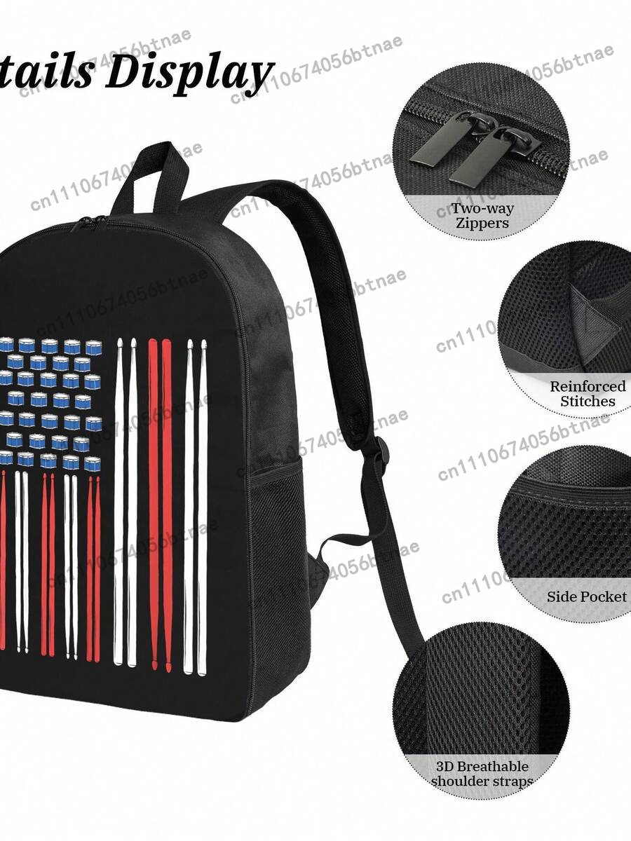Drum Sticks US American Flag 3 - School Backpack Teen บทวิจารณ์และราคา