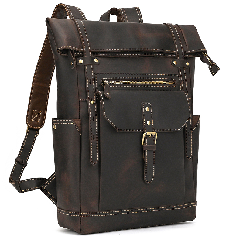 หนังม้าบ้าผู้ชายกระเป๋าเป้สะพา - Leather Backpack Vintage บทวิจารณ์และราคา